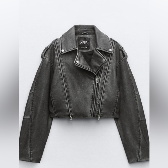 Zara distressed faux leather biker jacket - Picture 4 of 7
